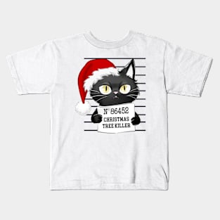 Cute Christmas Tree Killer Cat Kids T-Shirt